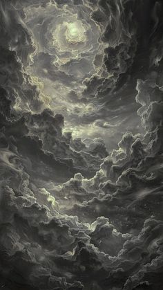 a painting of clouds in the night sky