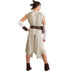 a woman in a star wars costume is standing with her hands on her hips and looking back