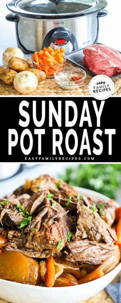 the cover of sunday pot roast with vegetables and meat