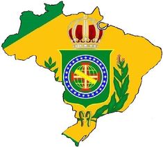 the flag and coat of arms of brazil overlaid on an outline of the country's map