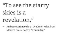 the quote to see the starry skies is a revelation by kronn far from modern greek poetry