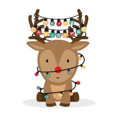 a reindeer with christmas lights on its antlers