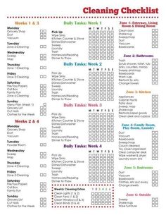 a printable cleaning checklist is shown