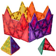 several colorful plastic pyramids are arranged together