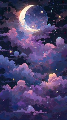 the sky is filled with clouds and stars