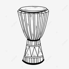 a black and white drawing of a djembe drum on a white background,