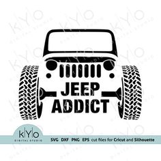 jeep with the words jeep addict on it's front and back end, in black ink