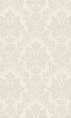 a white wallpaper with an ornate design on it's side and the background is light grey