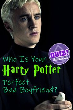 a man in a black suit holding a rock with the caption who is your harry potter perfect bad boyfriend?