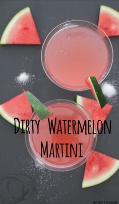 watermelon martini with mint garnish on the rim and slices of watermelon