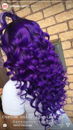 Electric Purple Hair, Hairstyles With Purple, Cool Purple Hair, Hair Color Ideas Purple, Vibrant Purple Hair, Purple Curly Hair, Purple Hair Ideas, Scrunchie Bun, Bright Purple Hair