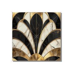 an art deco design with black and white marble in the center, gold trimmings