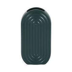 a dark green plastic object on a white background