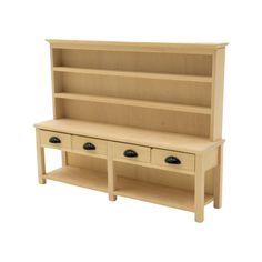 a wooden bookcase with two drawers and one shelf