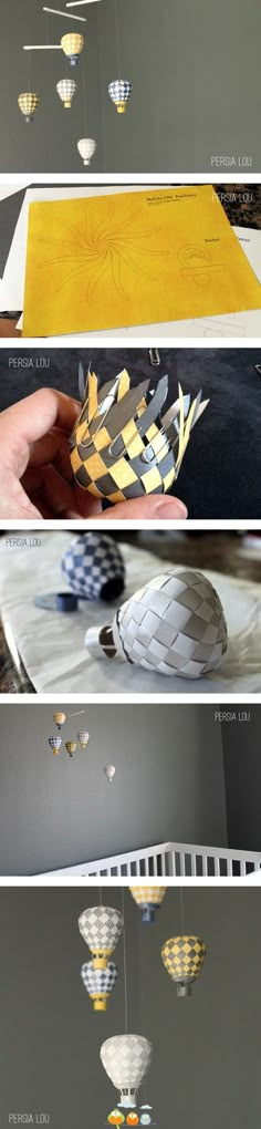 four different pictures showing how to make paper lanterns