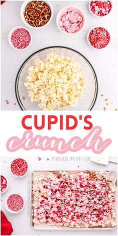 the recipe for cupid's granola is shown in pink and white