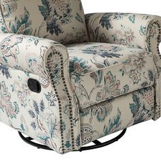 an upholstered reclining chair with floral fabric