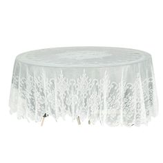 a white table cloth with lace on it