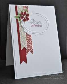 two pictures of christmas cards, one with red and green flowers on it the other has white paper