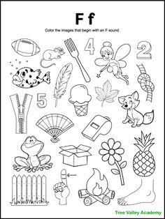 the letter f is for fish coloring page with numbers and pictures to color on it