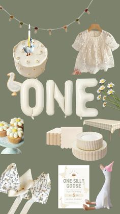 a collage of baby items such as cake, cupcakes and other things