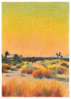 a drawing of an orange and yellow sky