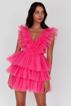 Shop the Froufrou Layered Tulle Mini Dress Hot Pink | Selfie Leslie Mini Dress Hot, Tulle Mini Dress, Valentine Dress, Stunning Gowns, Pink Tulle, Date Night Dresses, Iron Material, Mini Dress Casual, Basic Dress