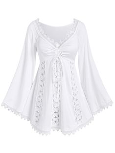 PRICES MAY VARY. Featurel--Renaissance style, v-neck, lace trim, costume top, hollow out, solid color, ruched, long sleeves, bell sleeves, raglan sleeves Matching--This gothic top can be worn not only with jeans, flares, shorts, and skirts. as everyday fashionable wear but also with hats, necklaces, boots, etc. as a role play on Halloween. Also, a Renaissance costume or carnival costume is also a good option. Occasions--This long sleeves tee is suitable for daily, halloween witch costume, Renais Spring Streetwear, Rosegal Plus Size, Gothic Lace, Plus Size White, 2024 Halloween, Flared Sleeves Top, Plus Size Lace, Flare Sleeves, Rose Gal