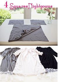 four square nightgowns sitting on top of a table