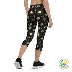 Feel like the center of the universe in our Sun Star & Moon Capri Leggings. Great for casual and activewear that'll make these your go-to leggings for everyday wear. Super soft and comfortable capri leggings. • 82% polyester, 18% spandex • Fabric weight: 6.61 oz/yd² (224 g/m²) • 38–40 UPF • Material has a four-way stretch, which means fabric stretches and recovers on the cross and lengthwise grains • Made with a smooth, comfortable microfiber yarn • Precision-cut and hand-sewn after printing Siz The Center Of The Universe, Center Of The Universe, Star Moon, Athleisure Wear, Precision Cut, Capri Leggings, Sun Moon, Leggings Shop, Spandex Fabric