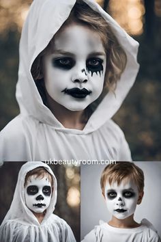 kid halloween ghost makeup - Buscar con Google Vampire Spider, Skeleton Face Makeup, Kids Halloween Face, Zombie Makeup Easy, Monster Face Painting, Boys Makeup