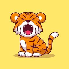 a cartoon tiger sitting on the ground with its mouth open and it's tongue out