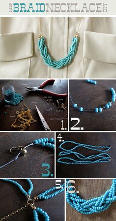 the instructions for making beaded necklaces with beads and chains are shown in several different ways