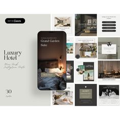 the grand garden suite hotel brochure is displayed on an iphone and tablet device