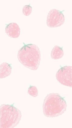 a drawing of strawberries on a white background with pastel pink and green colors