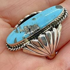 (eBay) Find many great new & used options and get the best deals for Navajo Turquoise Ring Sz 8 by Jimmy Garcia Handmade Native Sterling 14.5g at the best online prices at eBay! Free shipping for many products! Silversmith Rings, Rectangle Ring, Antique Silver Rings, Vintage Style Engagement Rings, Turquoise Jewelry Native American, Navajo Rings, Southwest Jewelry, Native American Turquoise, Navajo Turquoise