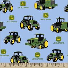 a blue background with green tractors on it