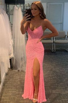 Blue Sequin Slit Spaghetti Straps Mermaid Prom Dress With Side – Bohogown Professional Dress, Grad Dresses, Professional Dresses, Hoco Dresses, Stretch Satin, Mermaid Prom Dresses