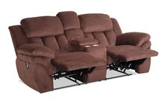 the reclining loveseat with two seats and footrests is shown in brown