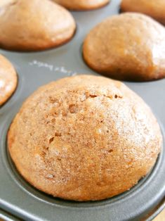 freshly baked muffins in a baking pan ready to be eaten