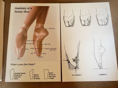 an open book with instructions on how to wear ballet shoes and what to do about them