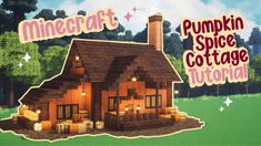 a paper cutout of a house with pumpkins on the outside and words that read, minecraft pumpkin spice cottage