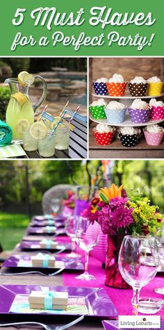 a collage of photos with the words 5 must haves for a perfect party