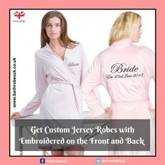 Now in the jersey lightweight bathrobe you can have your custom text embroidery or initials on the front left breast side of the bathrobe AND and large BACK text embroidery. Select the robe colour you like and which thread colour you want us to use on the robe for your front embroidery. Its a mid length robe which we are offering in 2 sizes from stock. Since the robe is lightweight then its idea for summer. It’s comfortable to wear . Embroidered Robe, Wedding Robe Embroidery, Monogram Robe, Personalized Robe, Custom Jerseys, How To Wear