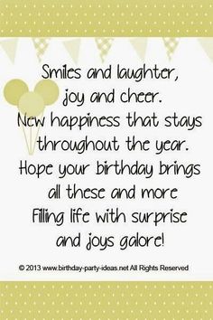 a birthday card with a teddy bear holding a heart shaped balloon and the words, smiles and laughter, joy and cheer new happiness that stays throughout the year