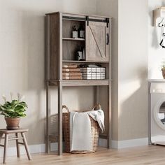 a laundry room with a washer and dryer next to it on the floor