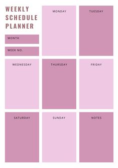 the weekly schedule is shown in pink