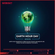 the earth hour day flyer is shown with an image of a light bulb and a green globe