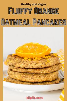 a front view of stacked vegan orange pancakes. Griddle Scones, Healthy Paleo Breakfast, Orange Pancakes, Vegetarian Brunch