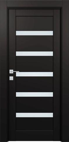 an image of a black door with white stripes on the front and side paneling